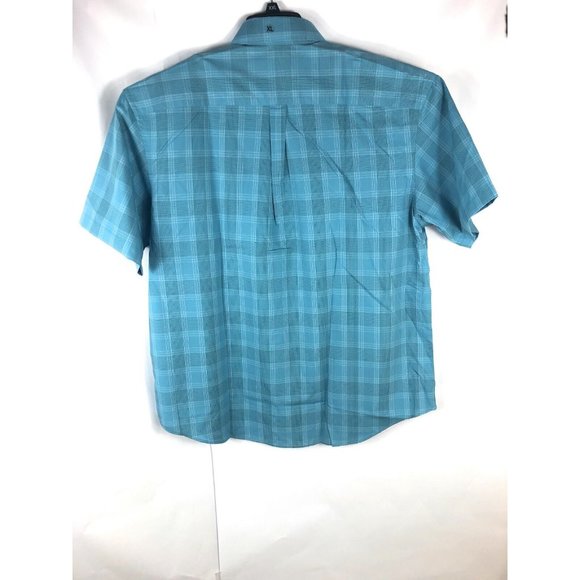 Van Heusen Men's XL Short Sleeve Button Up Blue Check Cotton Blend Shirt A25 - Picture 4 of 4